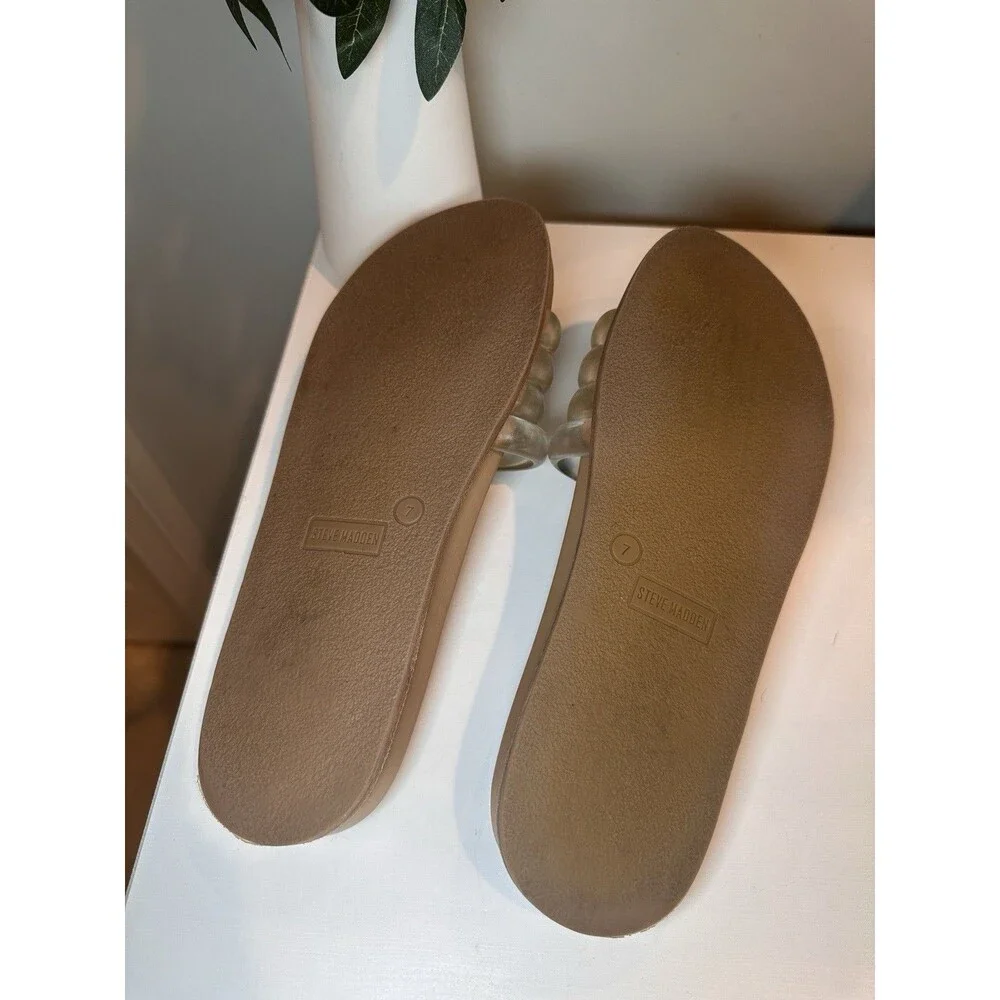 Steve Madden Clear Puffy Multi Strap Flat Slide Sandals Tan Nude Womens Size 7